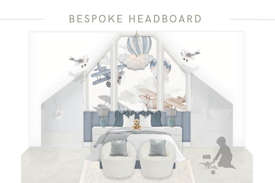 The bespoke headboard concept for the boy's bedroom