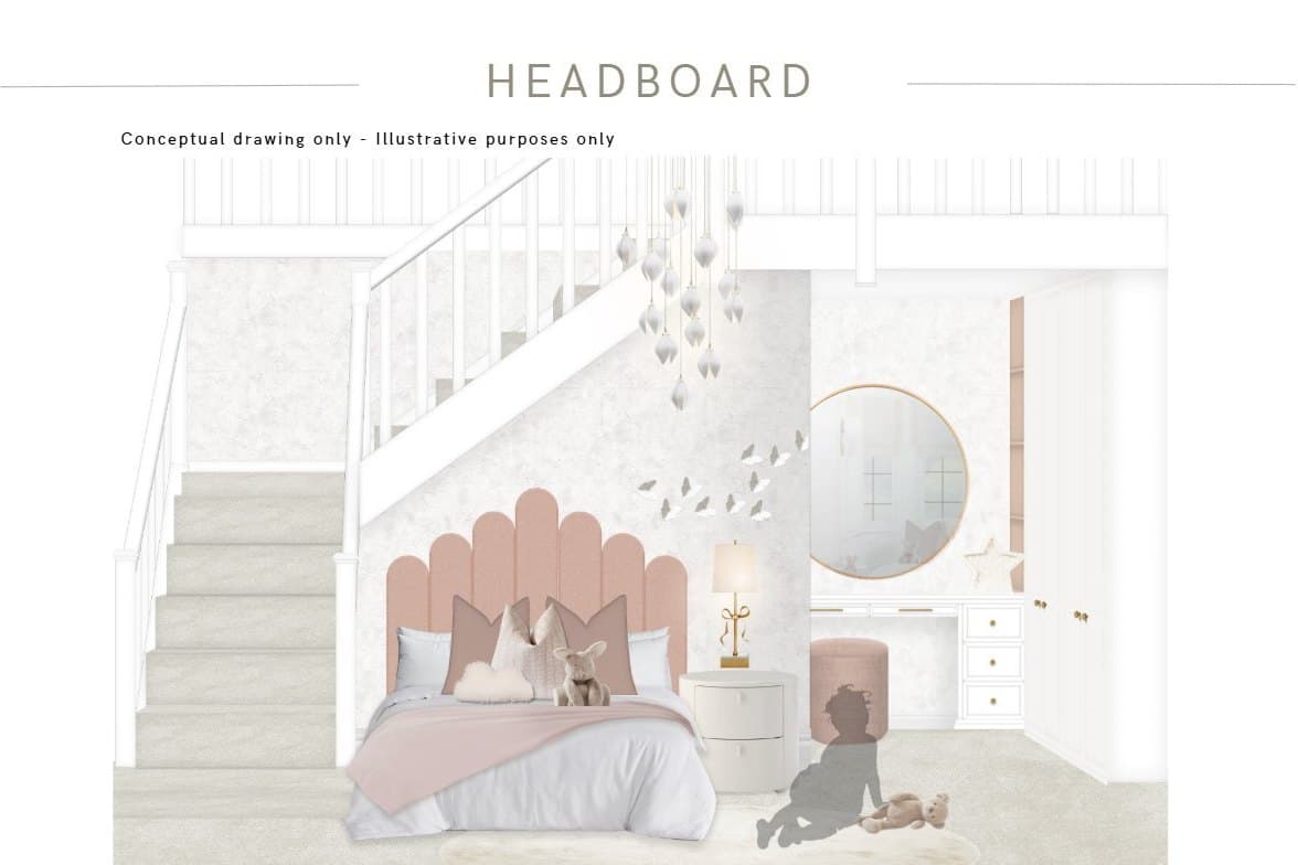 The bespoke headboard concept for the girl's bedroom