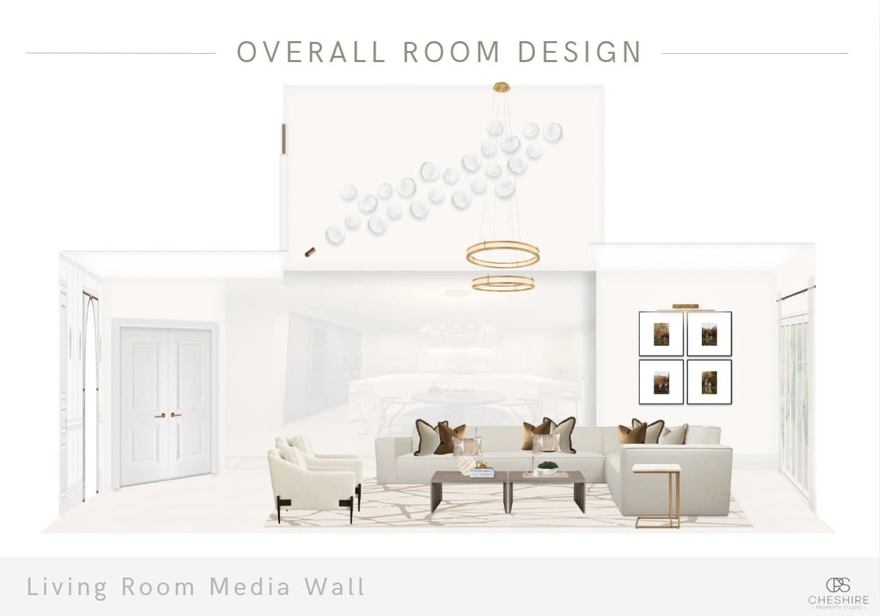 An example Cheshire Property Studio concept board for a living room media wall