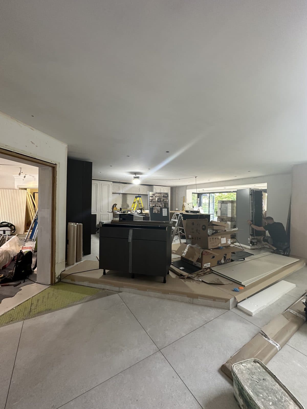 The kitchen being installed during the renovation