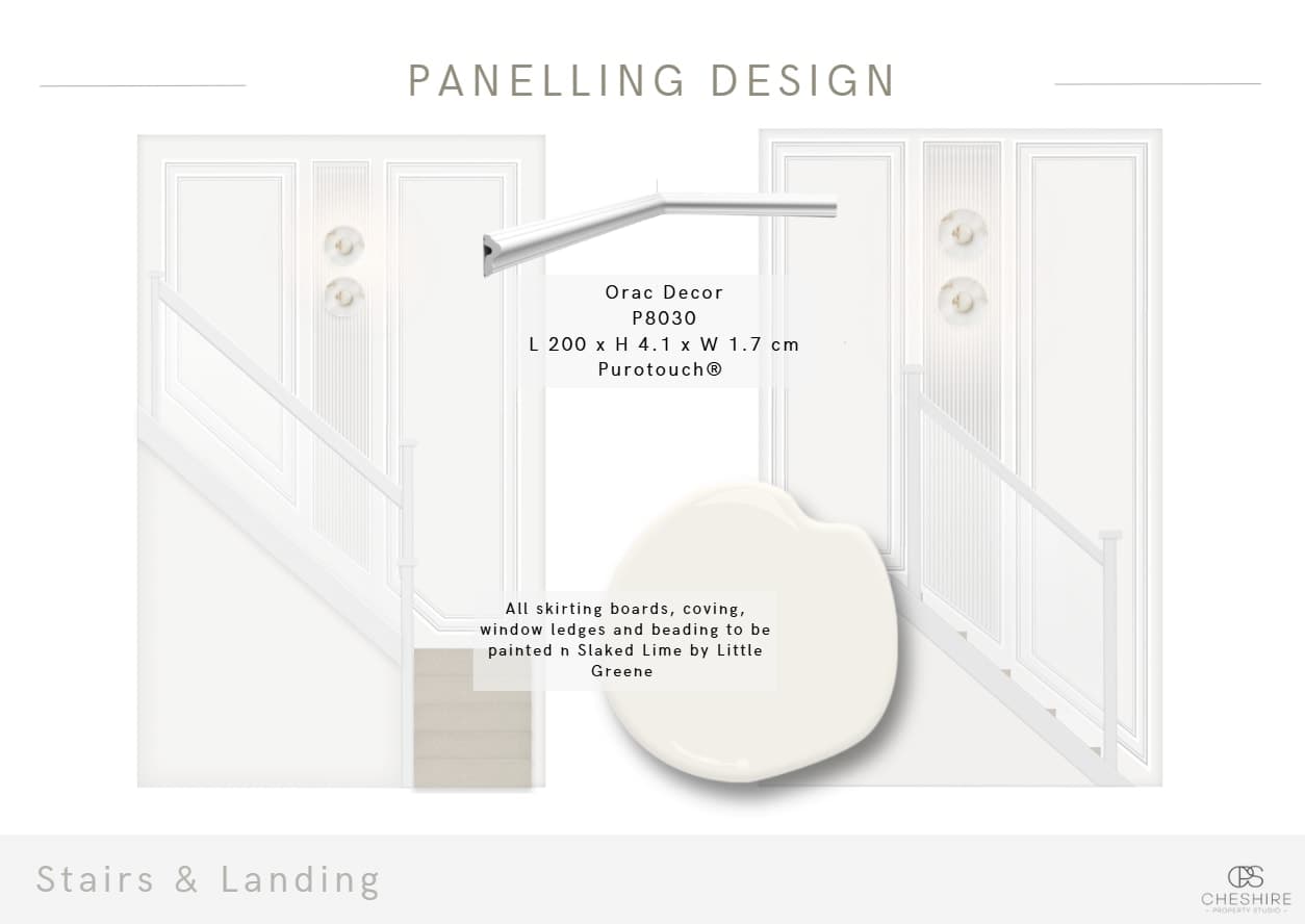 The panelling design drawing for the stairs and landing at Adlington Road, Wilmslow