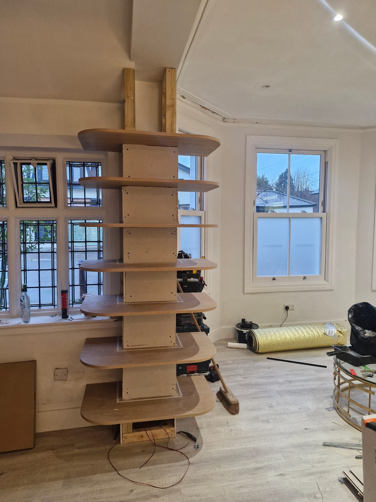 The bespoke tiered retail display being built for Bank Medi Spa