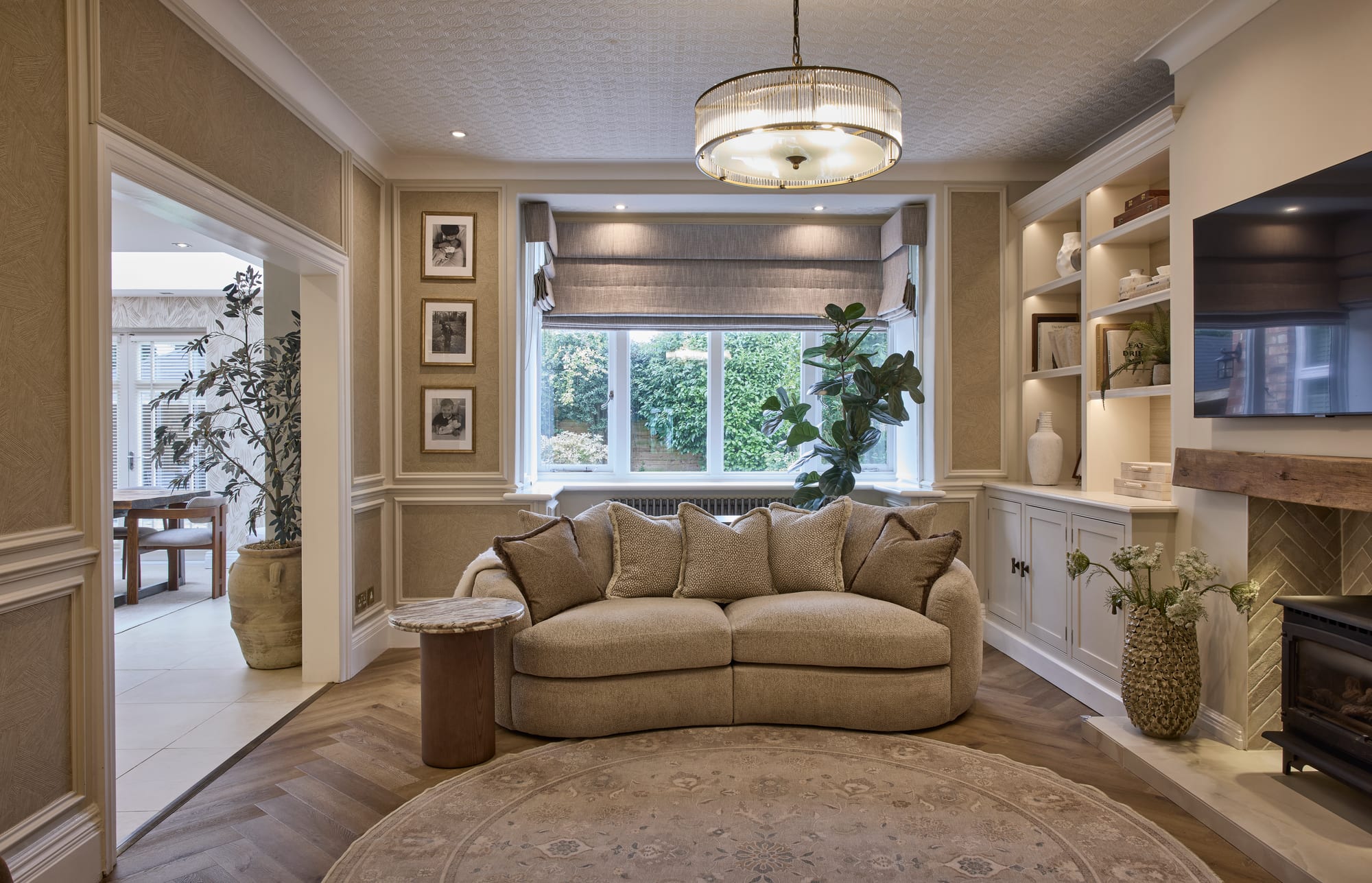 Soft, layered seating in a considered Cheshire living room