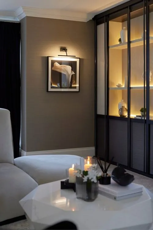 A backlit display recess casting a soft, accent glow